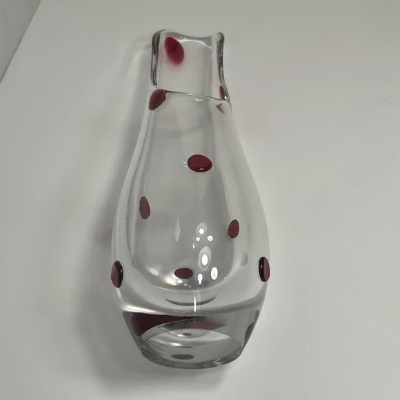 Murano Art Glass Wide Opening Flower Vase - Red Dots. Italian Glass - Picture 7 of 11
